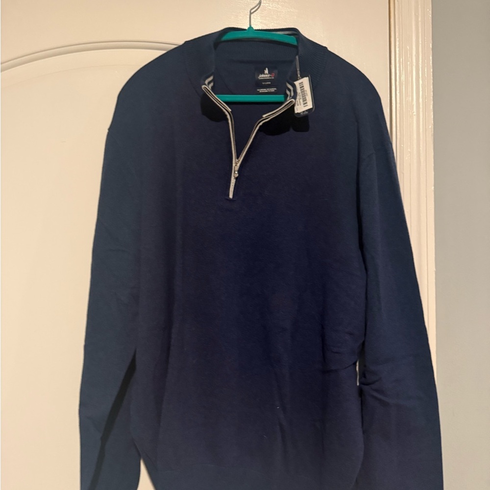 johnnie-O Men's Navy Half-Zip Sweater with Silver Zipper Trim